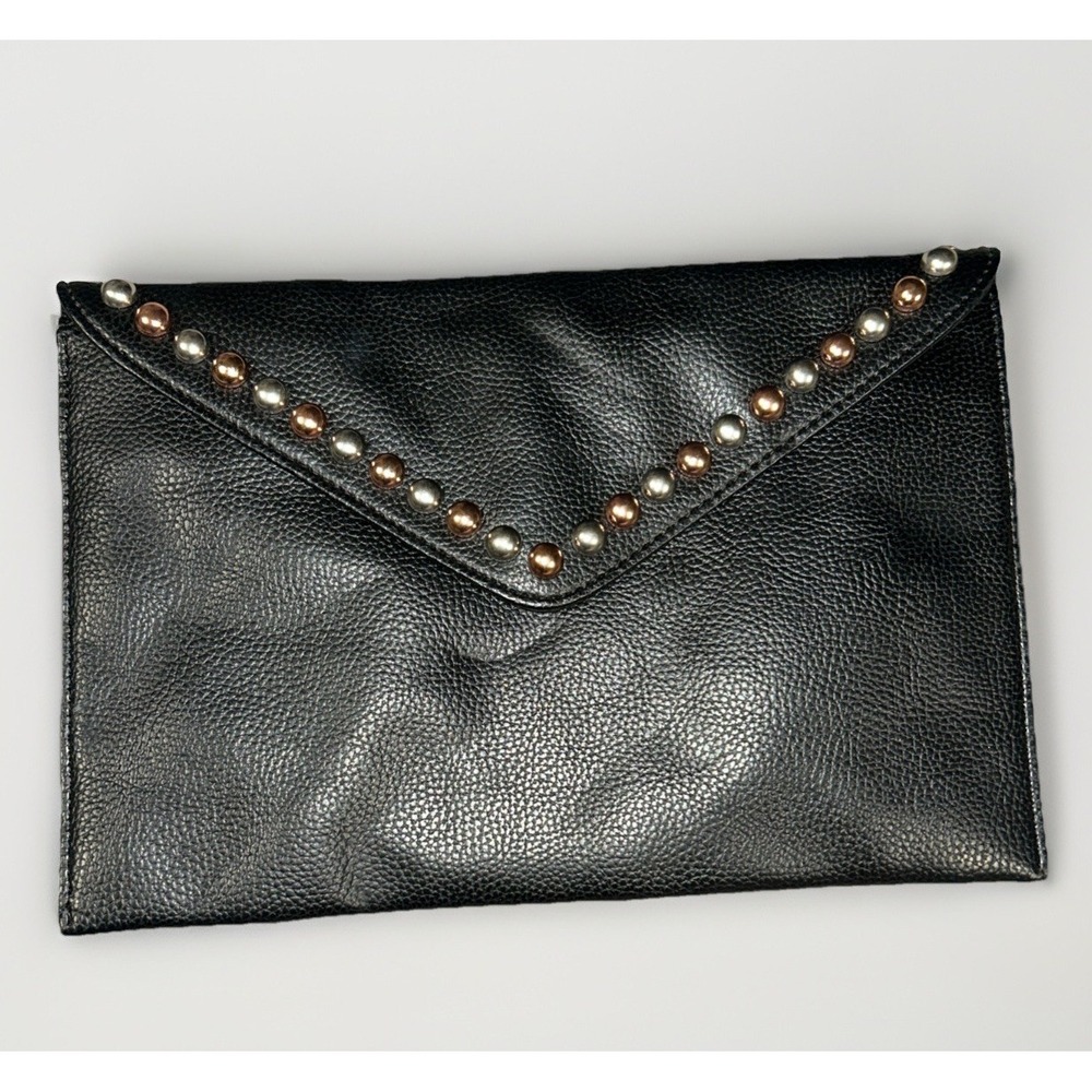 B-Low The Belt Gold Rose Tone Studded Small Clutch Low Bag Handbag Black